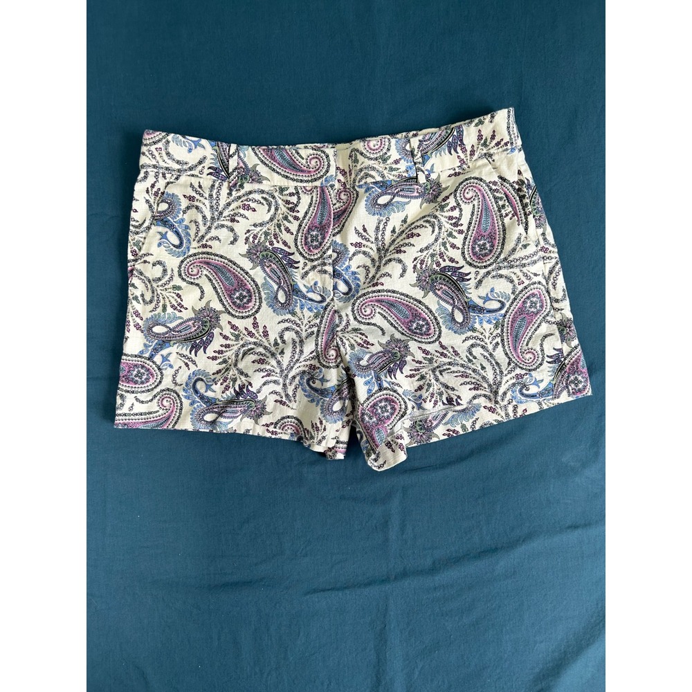 Loft The Riviera Short 12 Cream Paisley Cotton Blend Chino Shorts Purple Blue